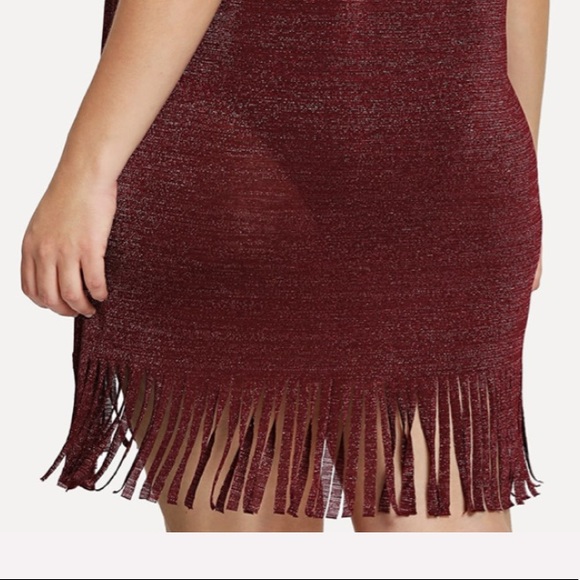 NEW•M-1X•Sugared + Bronzed Scarlet Shimmer Fringe Trim Tunic Dress - Picture 4 of 13